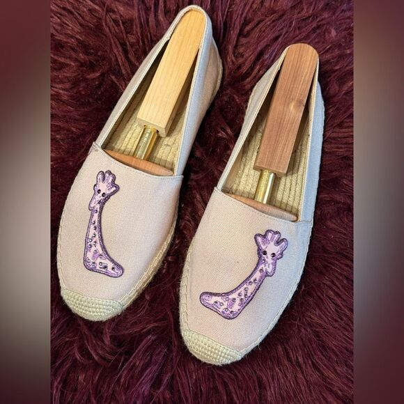 Kate Spade Beige Giraffe Embroidered Espadrilles Sz 9B - Picture 2 of 7